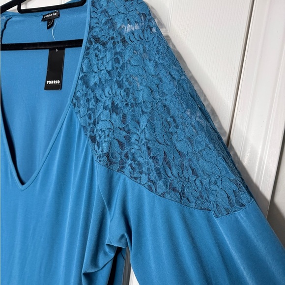 Torrid Women's Blouse with Shoulder Lace Panels in Teal Blue Size 4‎ (4x/26) NEW - Picture 9 of 10